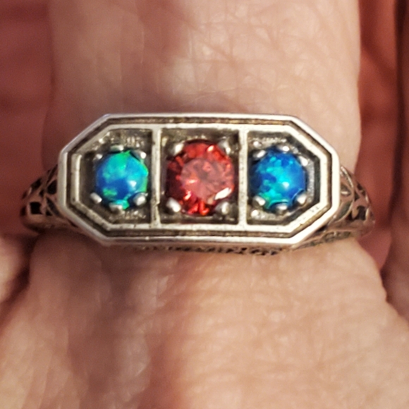 Art deco style sterling silver opal ring - Picture 2 of 6